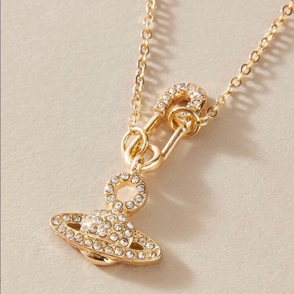 Planet Saturn Pin Pendent Necklace